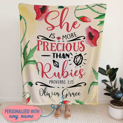 She is more precious than rubies Proverbs 3:15 personalized name blanket - Christian Blanket, Jesus Blanket, Bible Blanket - Spreadstores