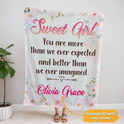 Personalized Christian gifts: Sweet girl you are more than we ever expected custom blanket - Christian Blanket, Jesus Blanket, Bible Blanket - Spreadstores