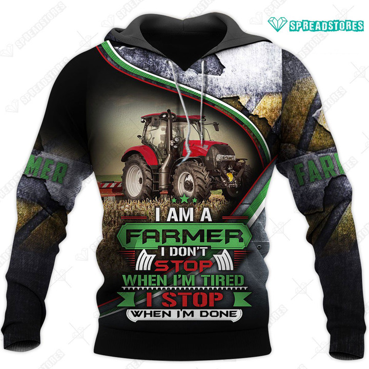 Spread stores  A Farmer Tractor Red Black 1402 Hoodie Over Print Plus Size