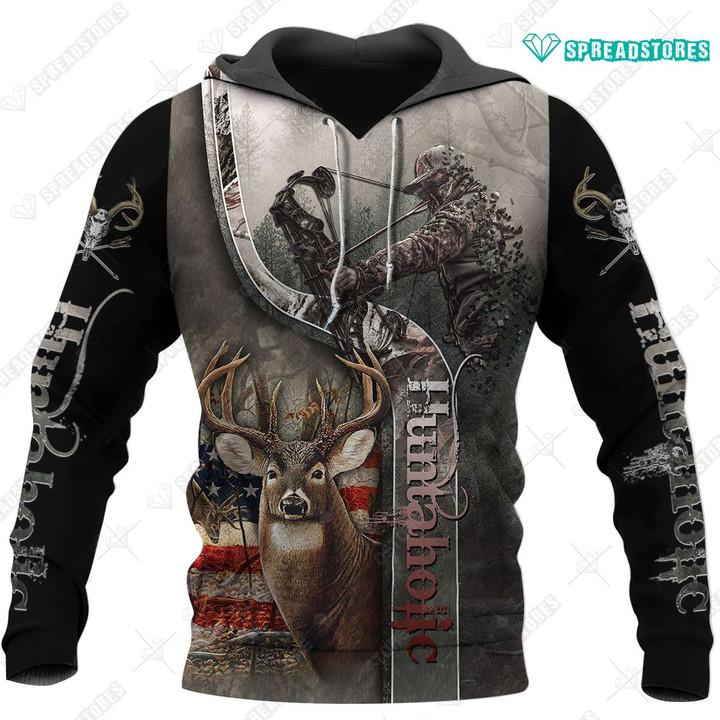 Spread stores  Bow Hunter USA Huntaholic 3D 0212 Hoodie Over Print Plus Size