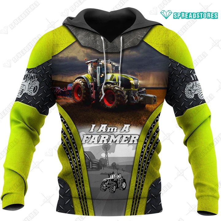 Spread stores  Tractor I Am A Farmer Yellow 1402 1302 Hoodie Over Print Plus Size