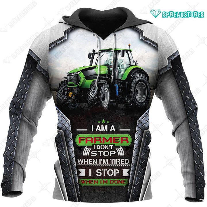 Spread stores I Am A Farmer 3D Green 1402  Hoodie Over Print Plus Size