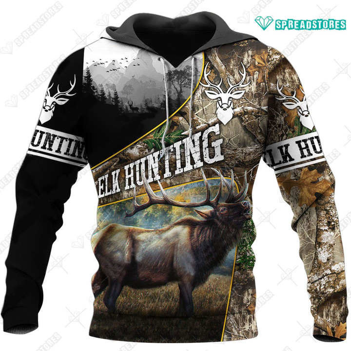 Spread stores Cool ELK Hunting Camo 3D 2712 Hoodie Over Print Plus Size
