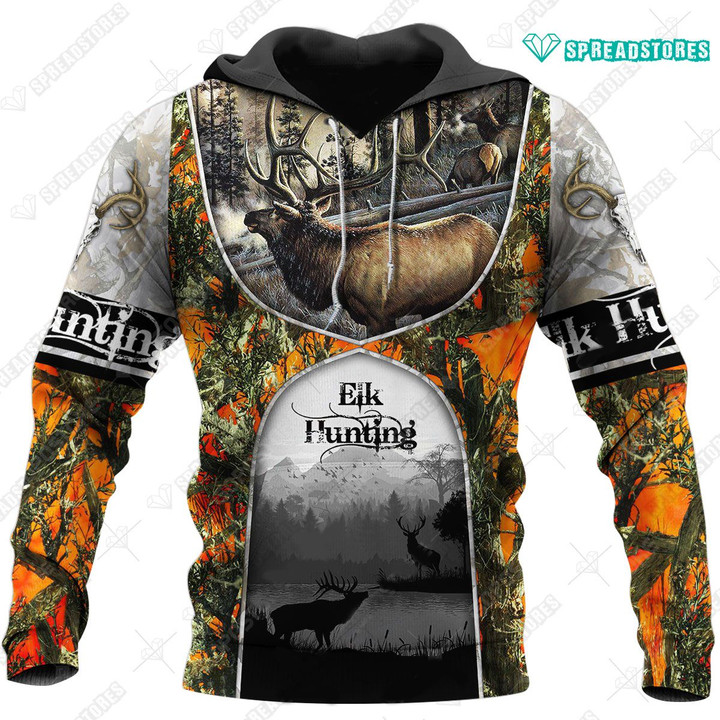 Spread stores Beautiful ELK Hunting 3D 1312  Hoodie Over Print Plus Size