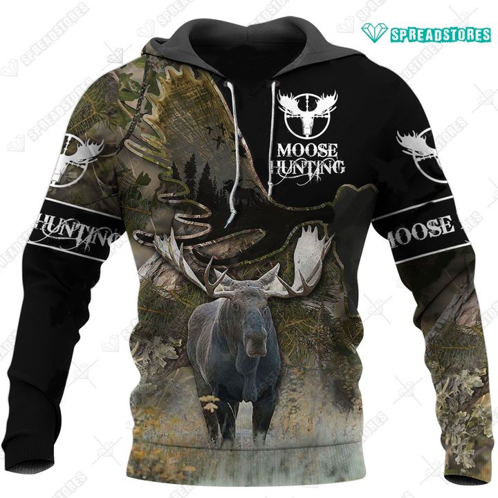 Spread stores  Moose Hunting Camo 3D 1812  Hoodie Over Print Plus Size
