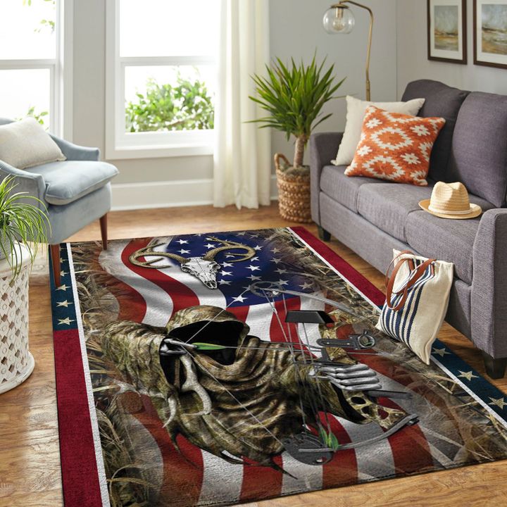 Spread Store 3D Deer Bow Hunting US Flag Rug, Large