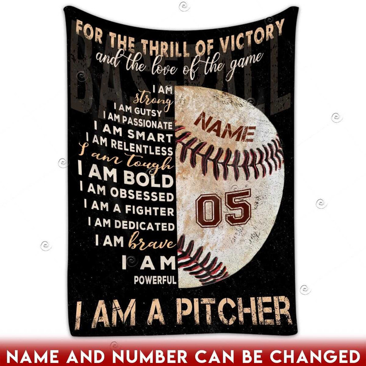 Canvaspersonalized Fleece Blanket USA Baseball Gifts Custom Names And Number I Am A Pitcher - Canvas Personalized