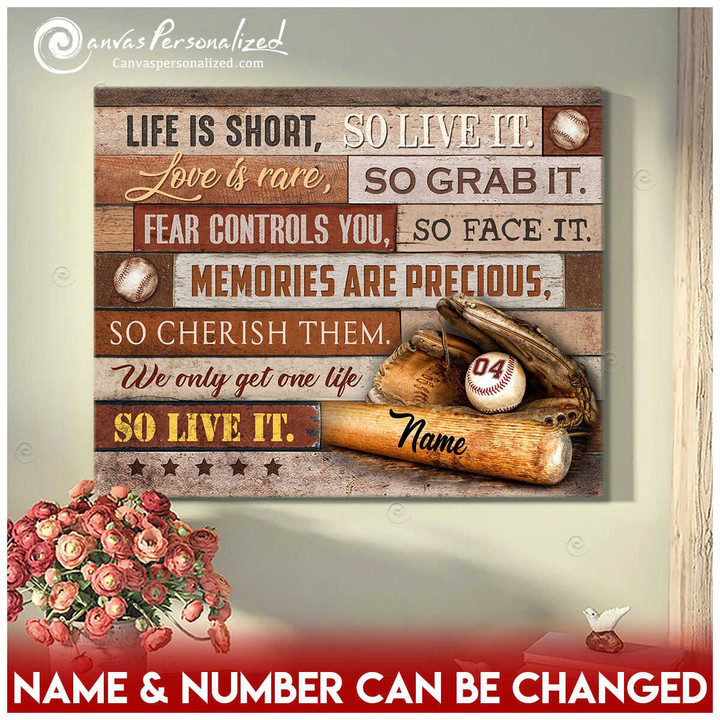 Canvaspersonalized Customized Baseball Art Canvas Print Custom Name And Number Life Is Short - Canvas Personalized