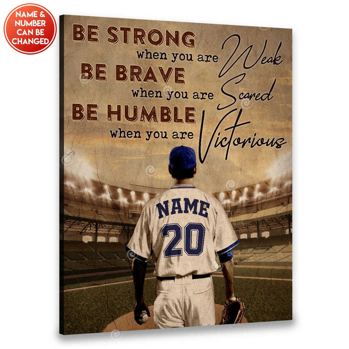 Canvaspersonalized Gifts For Baseball Player Custom Name And Number Canvas Strong Brave Humble - Canvas Personalized
