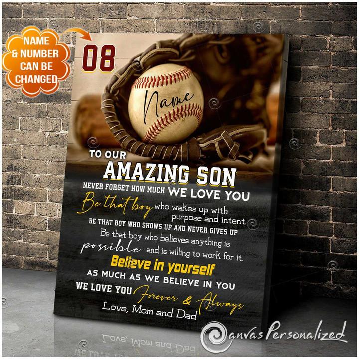 Canvaspersonalized Gift For Son Baseball Art Canvas Print Custom Sign With Name And Number Be That Boy - Canvas Personalized