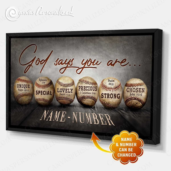 Canvaspersonalized Gifts For Boy Grey Canvas Baseball Art Custom Name And Number Says You Are - Canvas Personalized