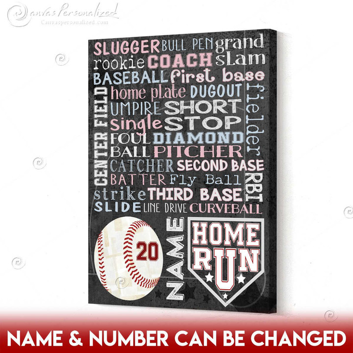 Canvaspersonalized Custom Name And Number Baseball Gift Art Canvas Print - Canvas Personalized