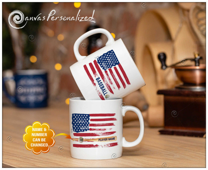 Canvaspersonalized Customized Mug American Flag With Baseball Art - Canvas Personalized