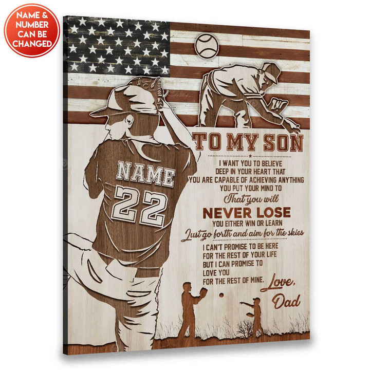 Canvaspersonalized Pitcher Baseball Gifts For Son Custom Name And Number To My Son Never Lose - Canvas Personalized