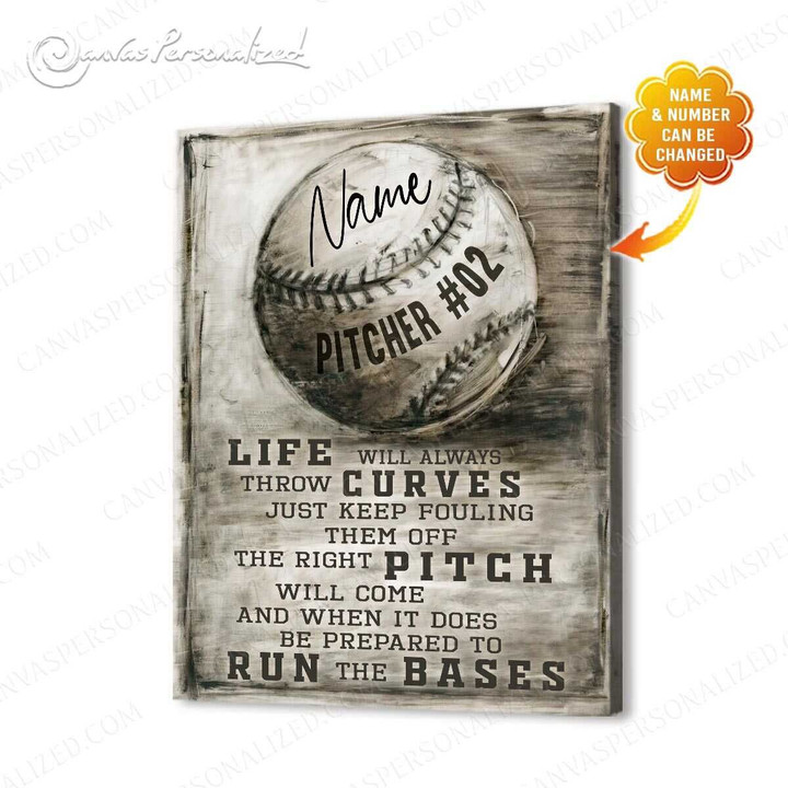 Canvaspersonalized Customized Pictcher Baseball Art Canvas Print Custom Name And Number - Canvas Personalized