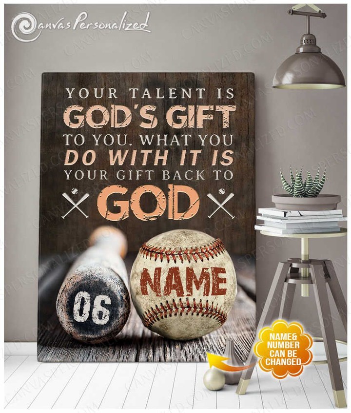 Canvaspersonalized Baseball Art Canvas Print Custom Sign With Name And Number Your Talent Is God&#039;s Gift - Canvas Personalized
