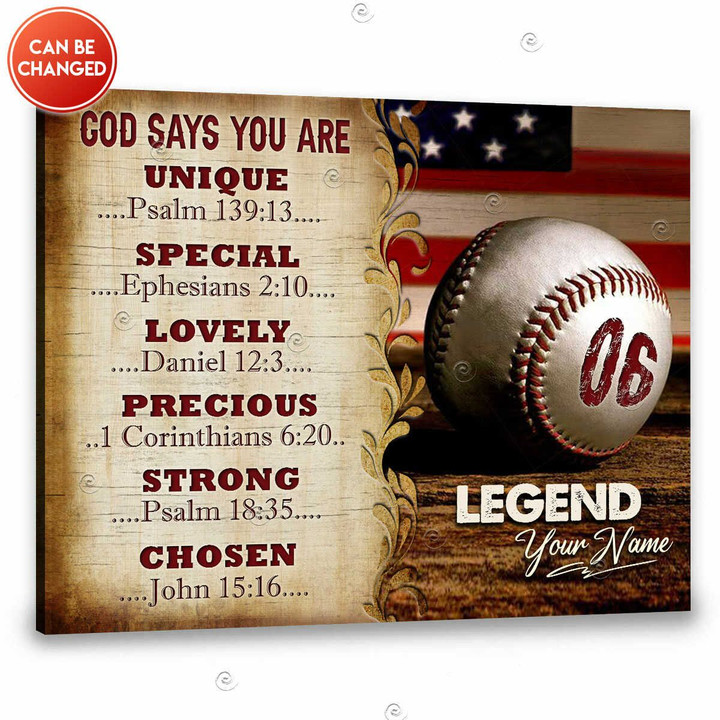 Canvaspersonalized Custom Name &amp; Number Baseball Gifts Canvas Legend God Says You Are - Canvas Personalized