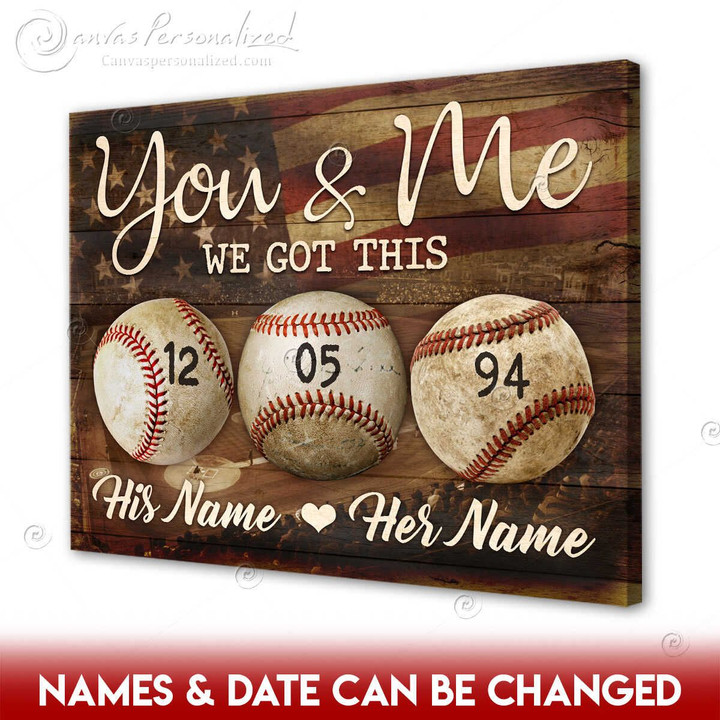 Canvaspersonalized Custom Couple Names And Anniversary Date Gift Baseball Theme Wall Art For Bedroom Decor You And Me - Canvas Personalized
