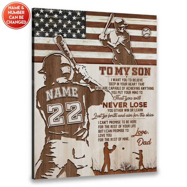 Canvaspersonalized Baseball Gifts For Son Custom Name And Number To My Son Batter Never Lose - Canvas Personalized