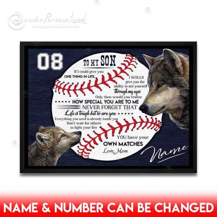 Canvaspersonalized Navy Canvas Gifts From Mom To Son Baseball Art Custom Name And Number Wolves Life Is Tough - Canvas Personalized
