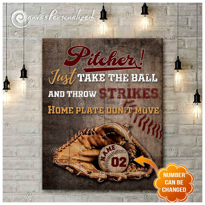 Canvaspersonalized Gifts For Baseball Pitchers Baseball Art Canvas Print Custom Name And Number Throw Strikes - Canvas Personalized