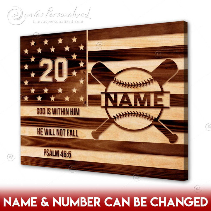 Canvaspersonalized Baseball Flag Canvas Custom Name And Number God Is Within Him - Canvas Personalized