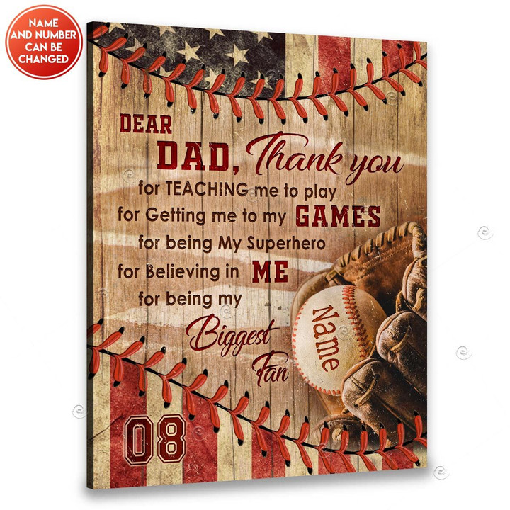 Canvaspersonalized Custom Name And Number Gifts For Baseball Dad Thank You For Teaching Me - Canvas Personalized