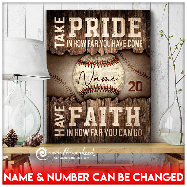 Canvaspersonalized Custom Name And Number Gifts For Boy Baseball Art Take Pride - Canvas Personalized