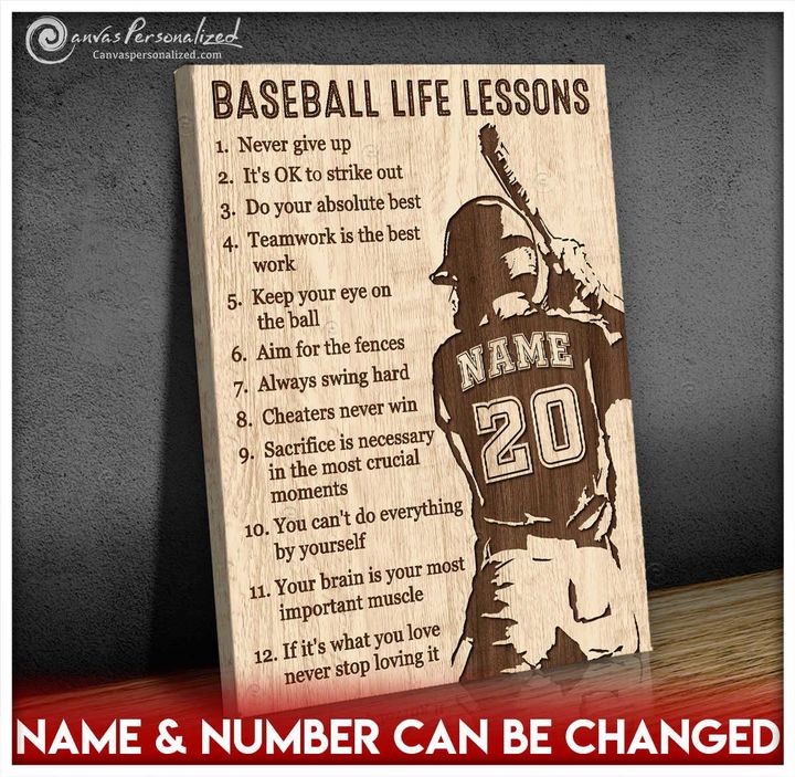 Canvaspersonalized Custom Name And Number Canvas Gift For Baseball Lovers Baseball Life Lessons - Canvas Personalized