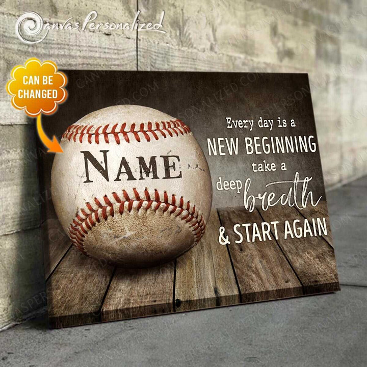Canvaspersonalized Baseball Art Canvas Print Custom Name Every Day Is A New Beginning - Canvas Personalized