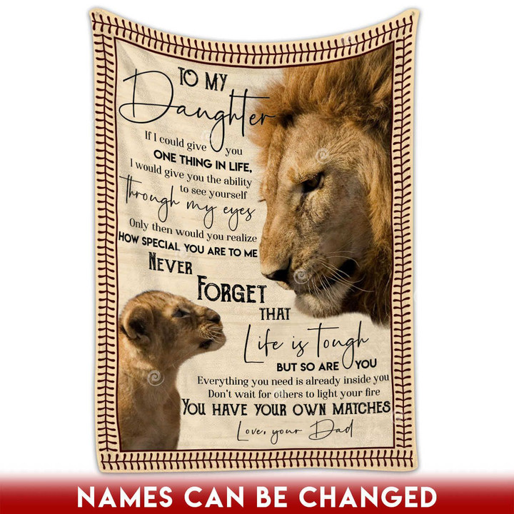 Canvaspersonalized Fleece Blanket USA Baseball Gifts From Dad For Daughter Or Son Custom Names Lions Life Is Tough - Canvas Personalized