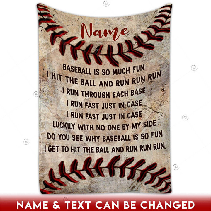 Canvaspersonalized Fleece Blanket USA Baseball Gifts Custom Name And Baseball Song Or Baseball Poem Baseball Is So Much Fun - Canvas Personalized
