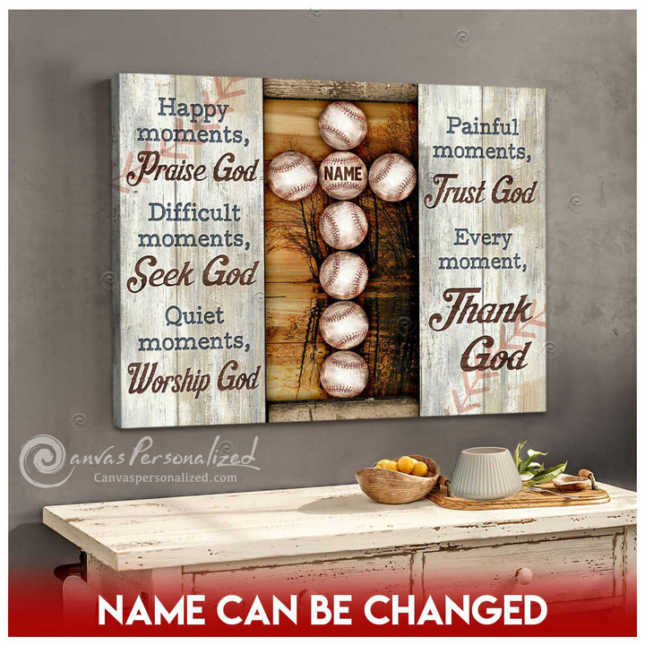Canvaspersonalized Custom Name Baseball Art Canvas Print Baseball Cross In The Afternoon Trust God Thank God - Canvas Personalized