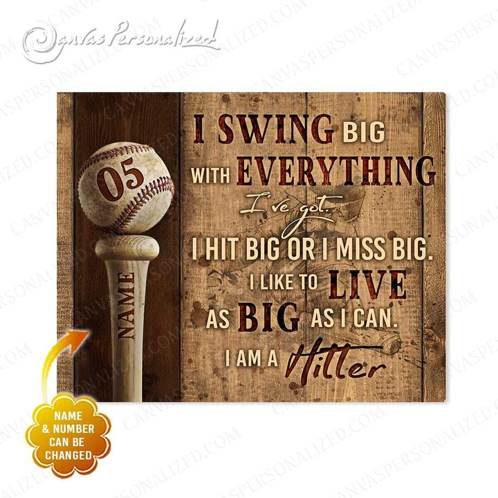 Canvaspersonalized Custom Name And Number Gifts For Baseball Hitters I Swing Big Live Big - Canvas Personalized