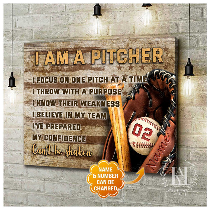 Canvaspersonalized Custom Name And Number Gifts For Baseball Pitchers I Am A Pitcher - Canvas Personalized