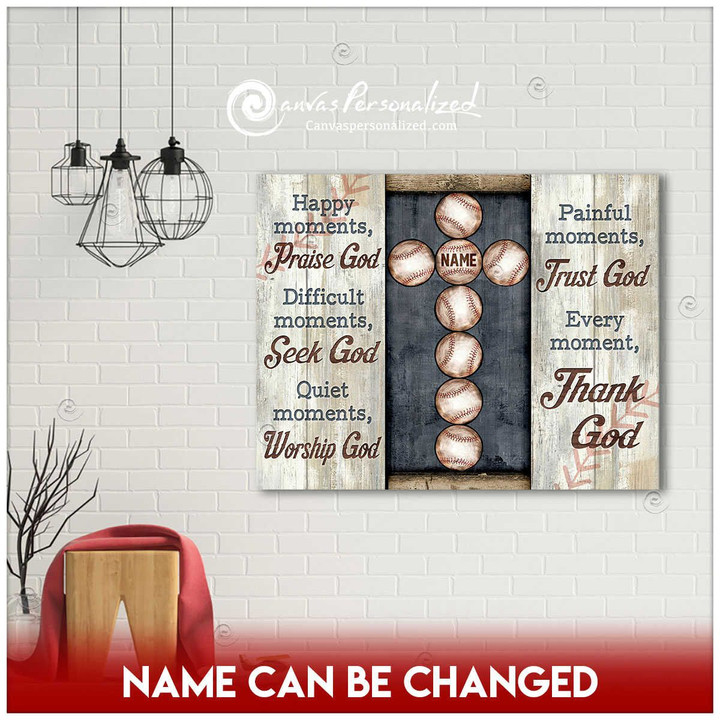 Canvaspersonalized Baseball Cross Canvas Custom Name Every Moments Thank God - Canvas Personalized