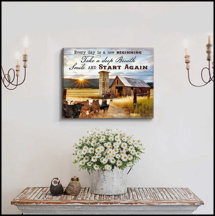 Ohcanvas Every Day Is A New Beginning Cows and Farm Canvas Wall Art Farmhouse Decor