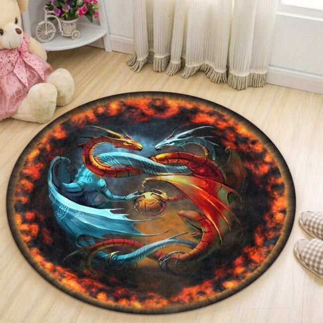 Love Dragon Premium Round Rug, Floor Mat Carpet, Rug For Living Room, For Bedroom