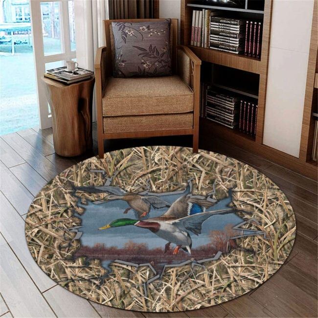 Duck Hunting Premium Round Rug, Floor Mat Carpet, Rug For Living Room, For Bedroom