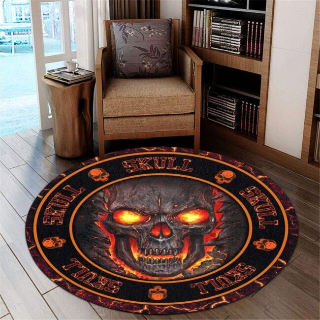 Love Skull And Fire Christmas Premium Round Rug, Floor Mat Carpet, Rug For Living Room, For Bedroom