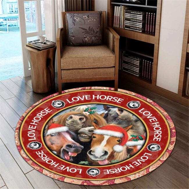 Love horse Christmas Premium Round Rug, Floor Mat Carpet, Rug For Living Room, For Bedroom