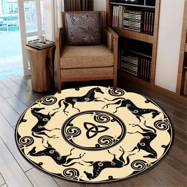 Celtic Horse Premium Round Rug, Floor Mat Carpet, Rug For Living Room, For Bedroom
