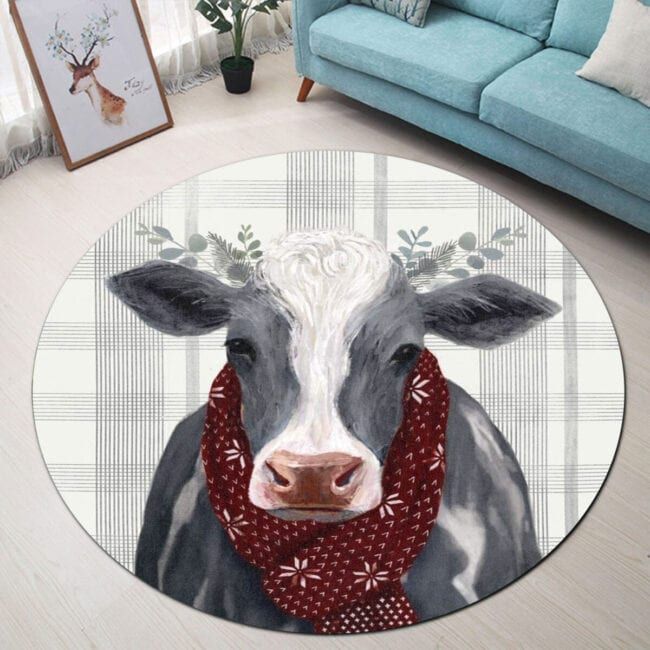 Love Cow Premium Round Rug, Floor Mat Carpet, Rug For Living Room, For Bedroom