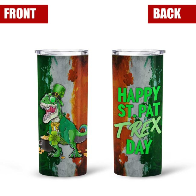 Dinosaur And St.Patrick's Day 20oz Tall Tumbler, Insulated Tumbler, Custom Travel Tumbler, Tumbler Coffee Mug, Insulated Coffee Cup