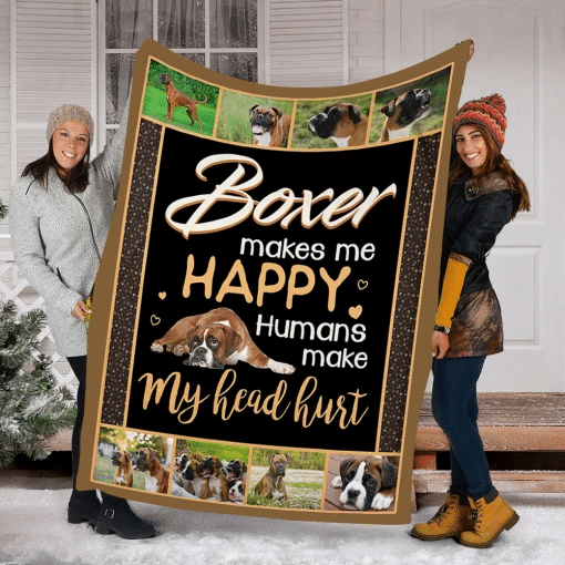 Boxer Makes Me Happy Fleece Dog Blanket, Fleece Blanket, Gift For Dog Lover - spreadstores