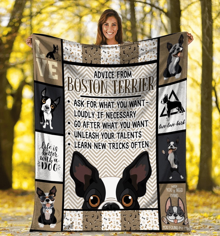 Advice From Boston Terrier Dog, Cute Dog Fleece Blanket - spreadstores