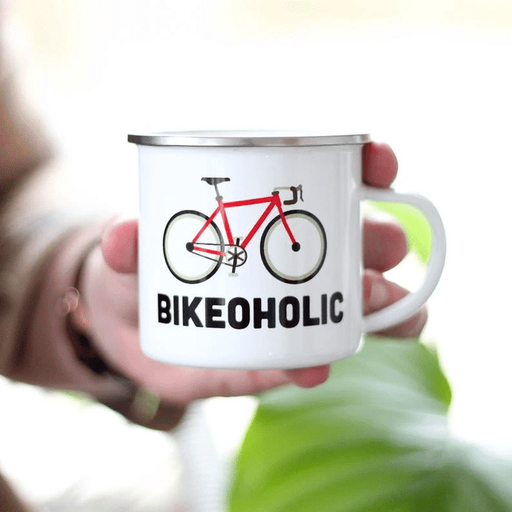 Bikeoholic Enamel Mug, Campfire Mug, Gifts For Travel Lover, Travel Gift Campfire Mug - spreadstores