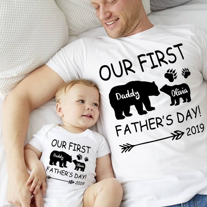 Baby Onesie, Funny Baby Onesies, Custom Baby Onesie, Our First Father's Day Baby Onesie - spreadstores