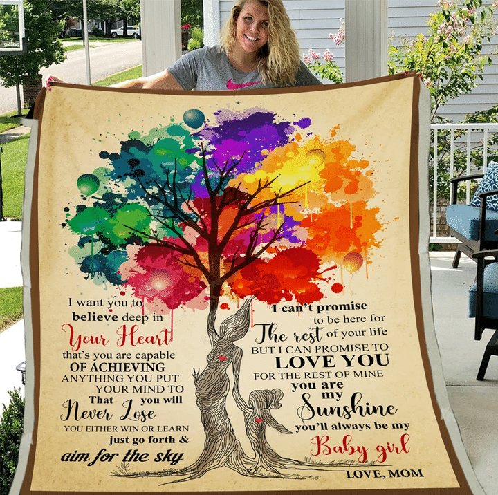 Baby Girl And Mom Colorful Tree You Are My Sunshine Fleece Blanket - spreadstores