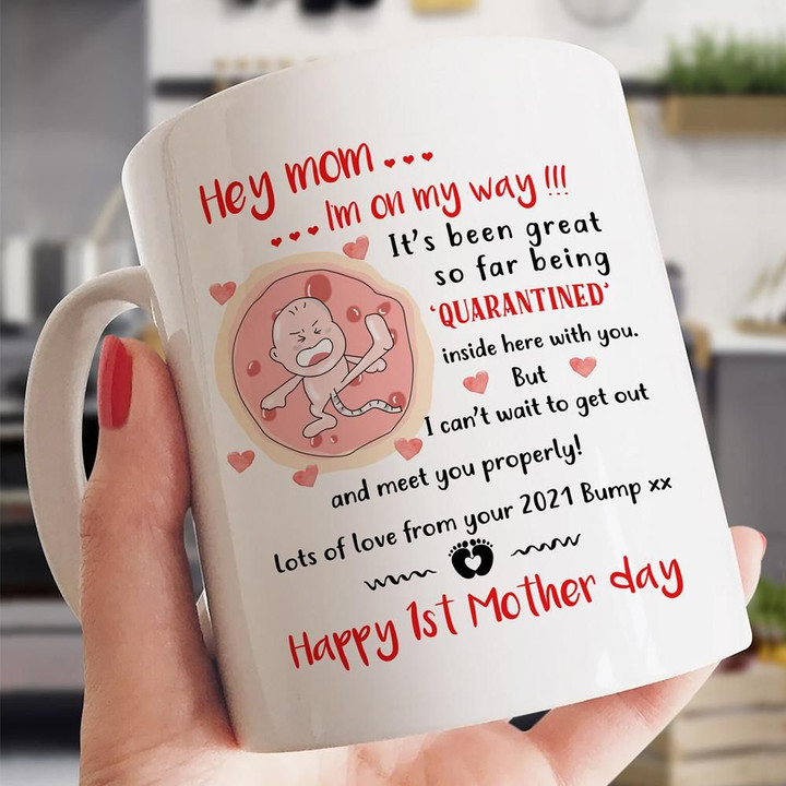 Best Mother’s Day Gift Ideas, Happy 1st Mother Day, I'm On My Way Mug, New Baby Mug, New Mom Mug, Mug For Mom - spreadstores